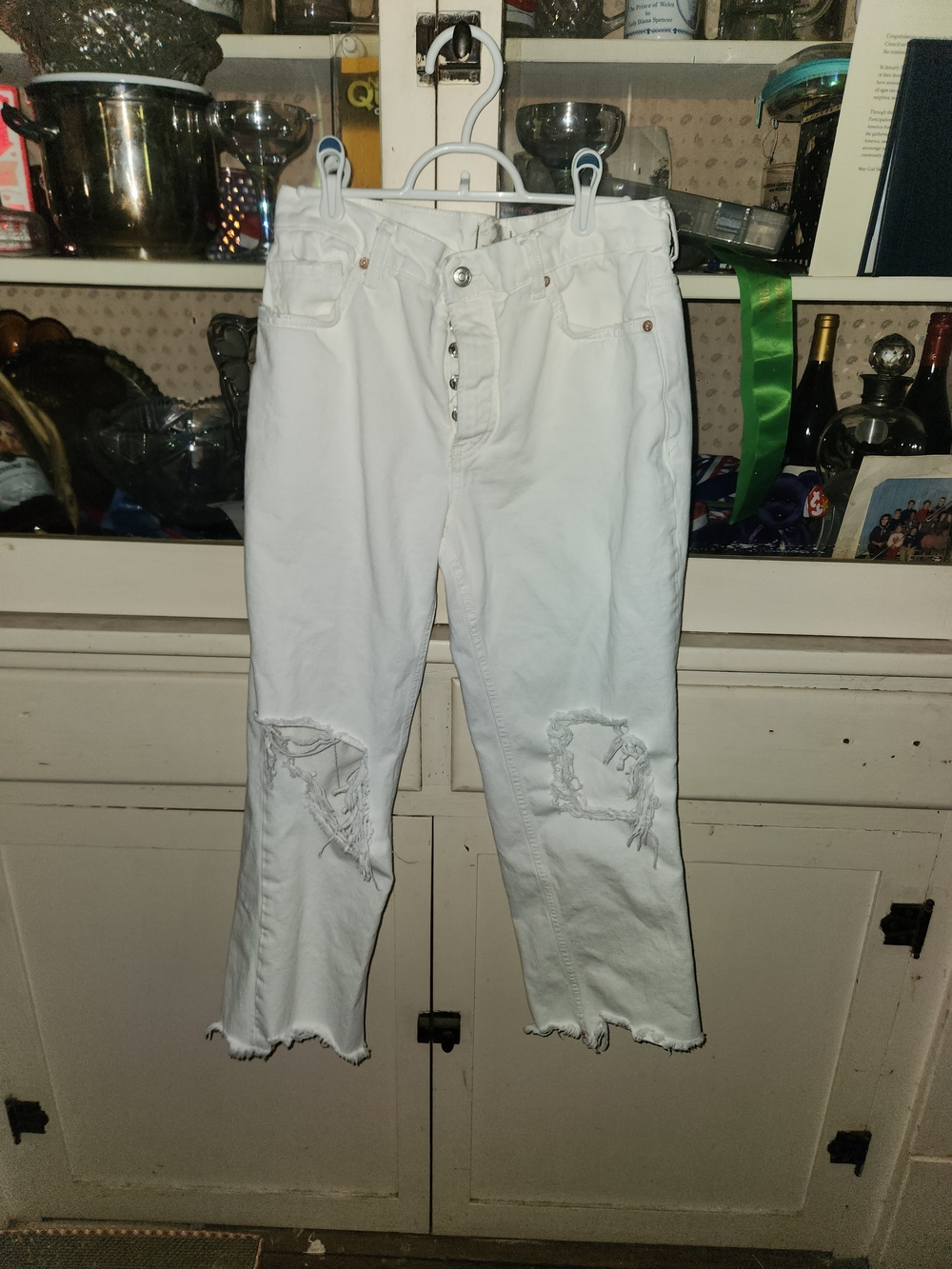 We The Free White Distressed Wide Leg Jeans
